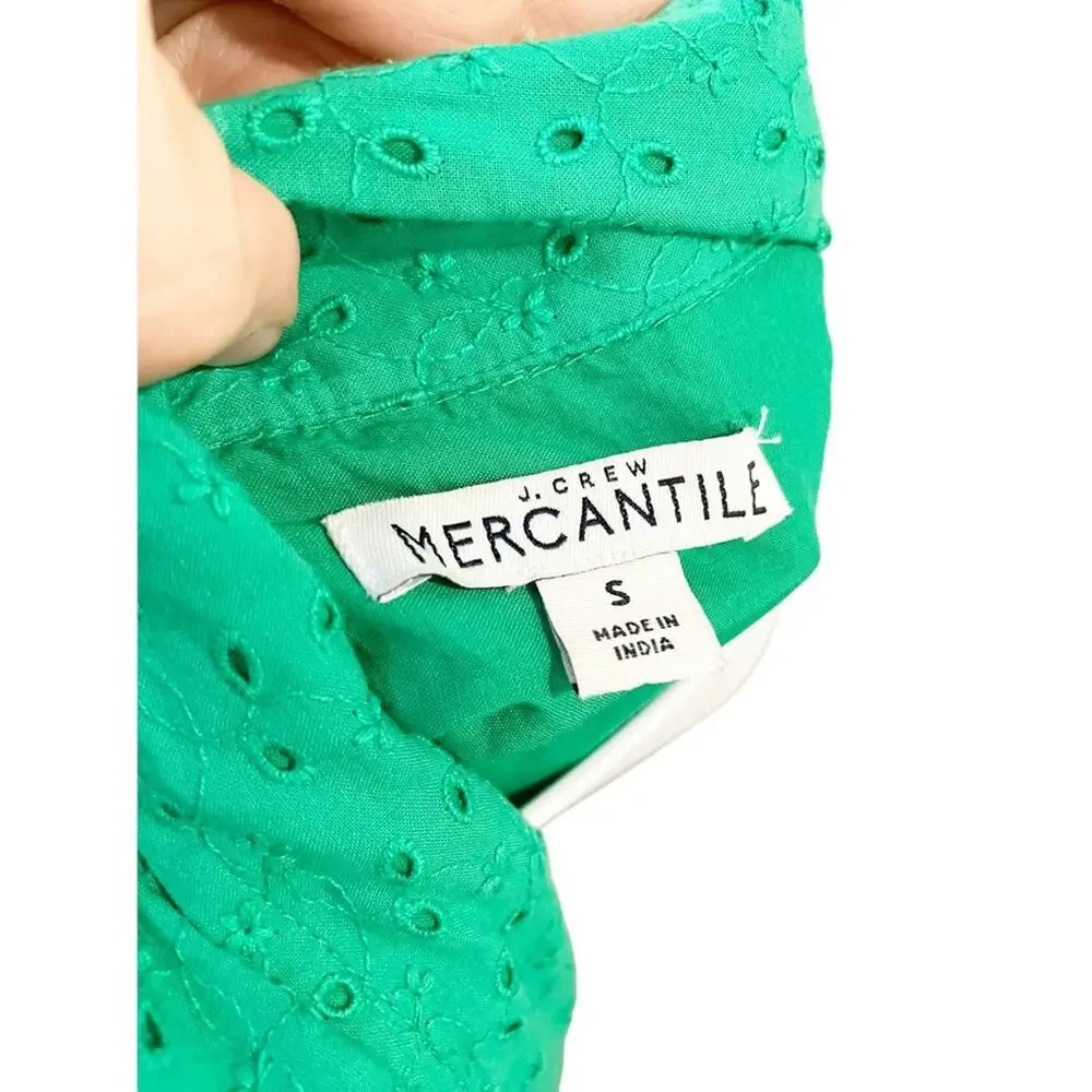J Crew Mercantile Kelly Green Eyelet Cotton Dress with Tie Size Small - Picture 4 of 12